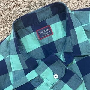 UNTUCKit Men's Navy and Teal Plaid Shirt